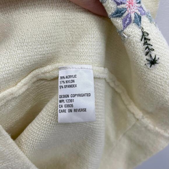 VTG Northern Isles Sweater Cream Fairisle Snowflake Mock Neck Soft Y2K Apres Ski - Picture 6 of 7